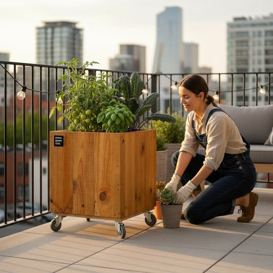 Una jardinera premium de huerto urbano